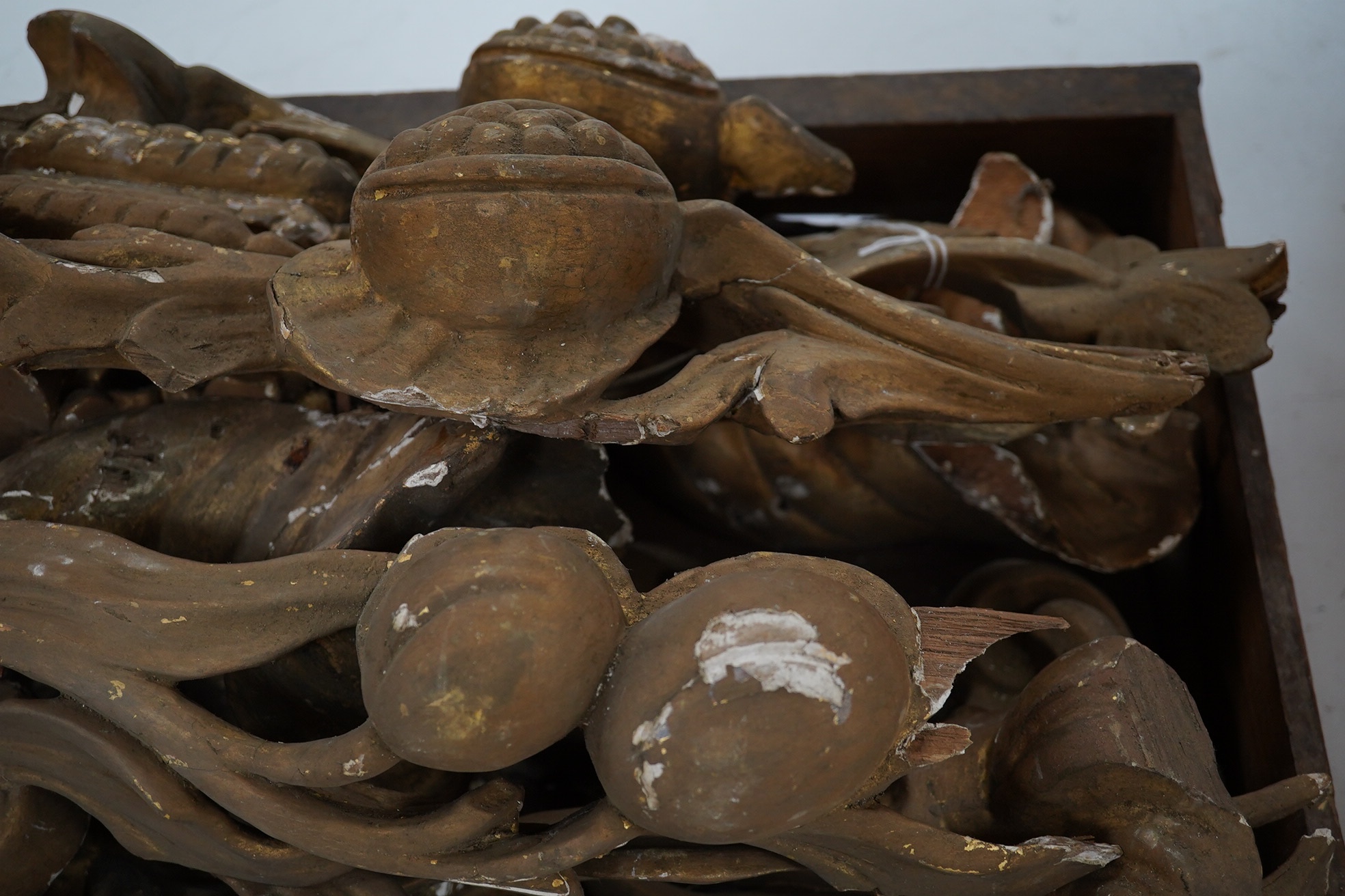 A quantity of various gilt carvings, some approximately 45cm long. Condition - gilt worn in places